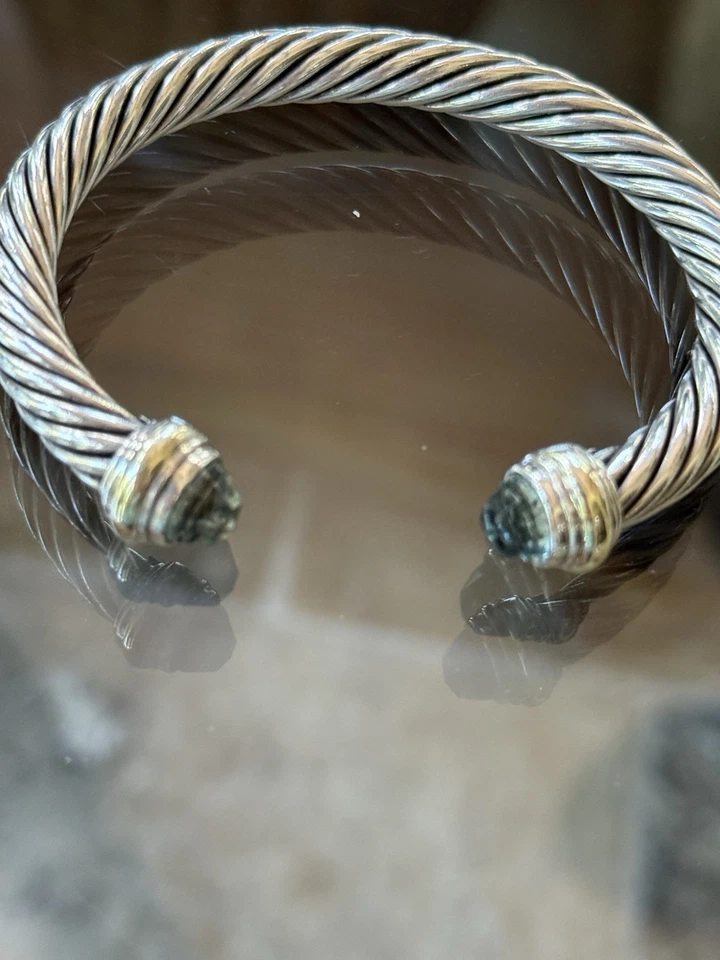 Brazalete David Yurman con cable de topacio azul de oro amarillo de 14 k de ley de 7 mm #S2810-4 Foto 2 de 4