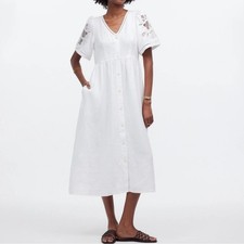 madewell cassie button-front midi dress in linen white nq631 women size small