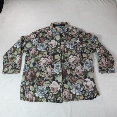 Lemon Grass Studio Jacket Womens 22 Black Floral Tapestry Jacquard Button Front