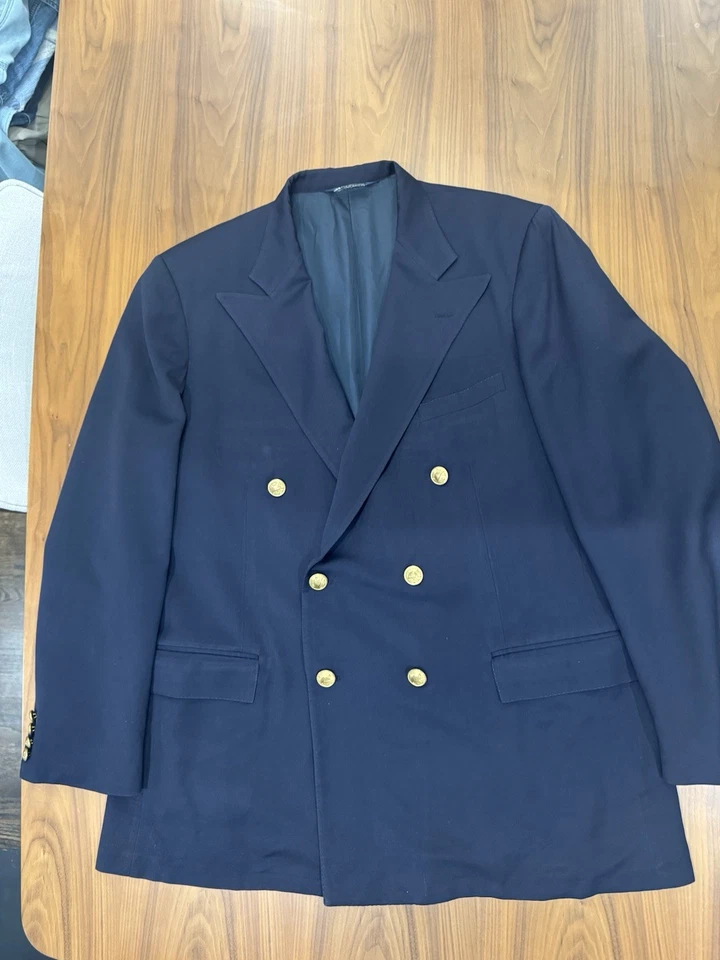 Polo Ralph Lauren Double-breasted Men's Navy Blazer Gold Buttons 46R 1982-1987~ - Image 2 of 4