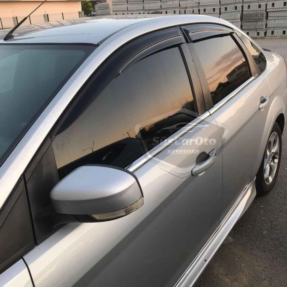 Mugen Window Visors for Ford Focus Sedan 2004-2011 4 pcs Piano Black Rain Guards - Imagem 2 de 4