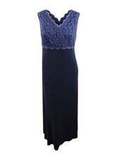 Alex Evenings Women's Plus Size Solid  Glitter Lace Surplice Gown