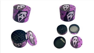 EVERYDAY SMOKING Purple Scream Design 4 Piece Metal Grinder Herb Spice Crusher Gift Set