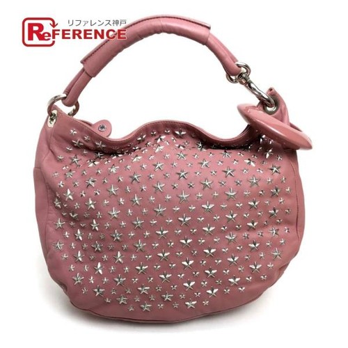 JIMMY CHOO Sky Bag Star Studs Pink Silver Lambskin Shoulder Bag Zip Women's