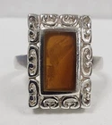 Vintage Designer Signed SE Sterling Silver Rectangular Amber Stone Ring Size: 9