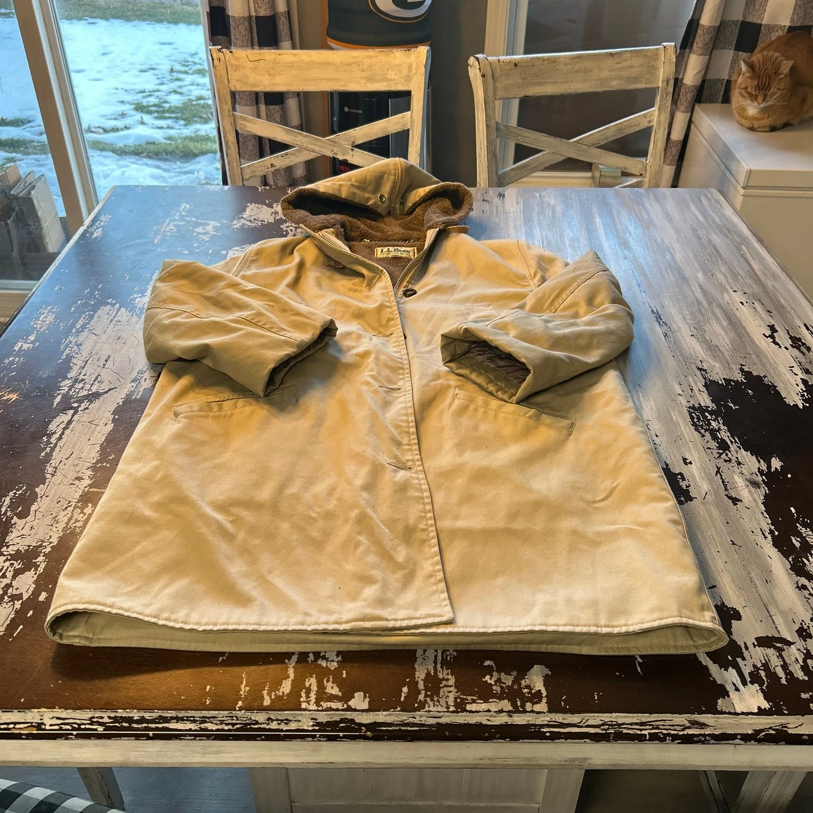 Vintage L.L. Bean Sherpa Lined Hooded Canvas Parka Jacket Size 14