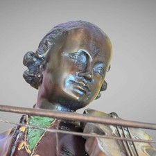 Mozart Statue 26 Inches Bronze Painted Violinist After G. Gueyton Wax Cast