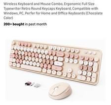 Wireless Keyboard and Mouse Combo Ergonomic Full Size Typewriter Retro Round ...