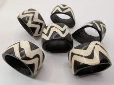 African Batik Bone Napkin Rings Set Of 6. Ethnic Design On Bovine Bone. Handmade