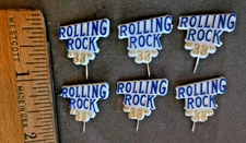 6 Vintage ROLLING ROCK 33 Beer Tiny Plastic Lapel Stick Pins Latrobe Brewing PA