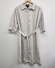 Tahari 100% Linen Belted Shirt Dress L Button Down Lagenloook Minimalist Neutral