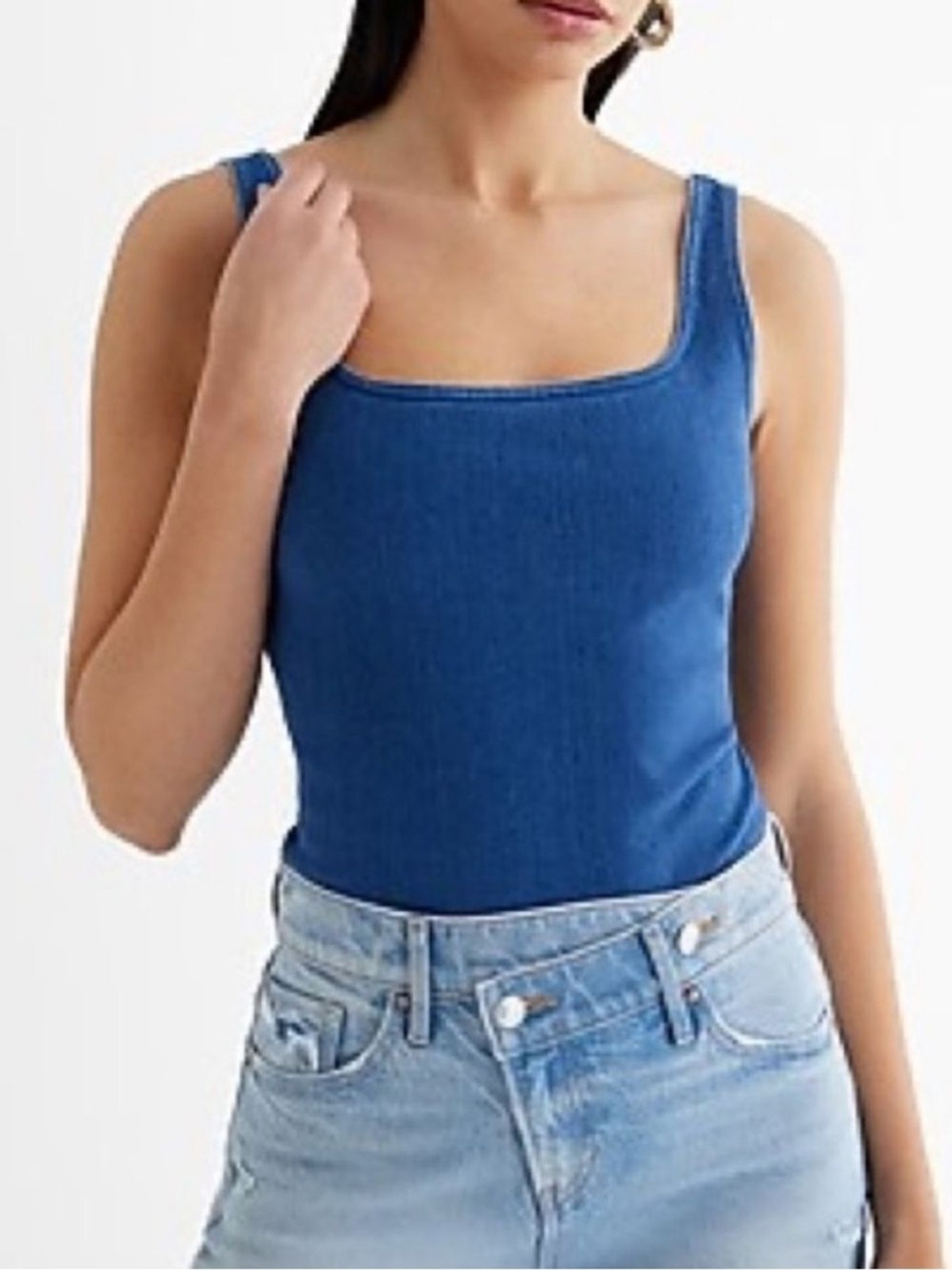 Express Body Contour Blue Square Neck Tank Top Women’s Size Large