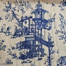 STROHEIM ROMANN Blue Chinoiserie Manchurian Toile Shower Curtain Fabric Weighted