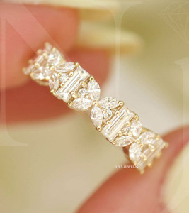 Authentic 0.85 CT Marquise Cut 1/2 Eternity Moissanite Wedding Band 14K Yellow Gold Plated