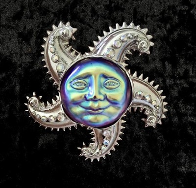 Kirks Folly Celestial Sun Moon Stars Brooch Pendant Rhinestone Whimsical