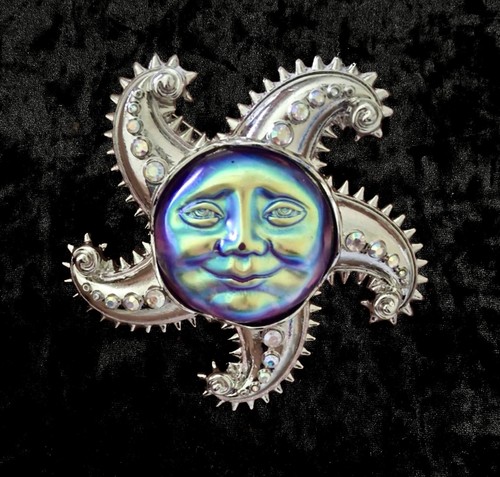 Kirks Folly Celestial Sun Moon Stars Brooch Pendant Rhinestone Whimsical