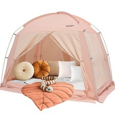 Bed Tent Canopy for Privacy, Light-Reducing,4 Doors Pink FULL