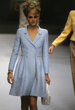 RARE VINTAGE CHANEL 1996 SPRING RUNWAY DOCUMENTED BABY BLUE TWEED JACKET DRESS