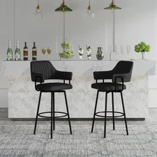 Swivel Bar Stools Set of 2, 30" Bar Height Bar Stools with Backrest, Modern S...