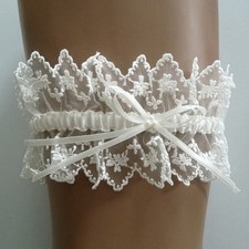 Podwiązka szeroka koronka satynowa kokarda ślub kość słoniowa wygodny rozmiar od way