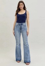 New JUDY BLUE High waist Tummy Control 11/30 raw Hem Flare Denim Jeans 30x32