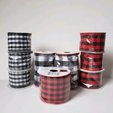 Lot Of 9 Rolls Buffalo Plaid Ribbon Wired Bows 4 In X 12 Ft, 2" X 9', 2.5" X 9'