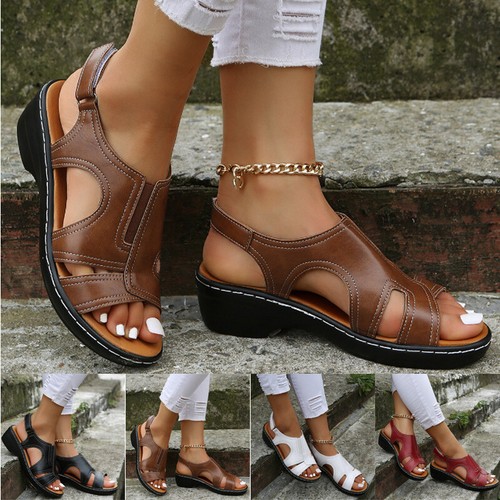 Womens Summer Orthopedic Low Wedge Sandals Ladies Casual Wide Fit Mules