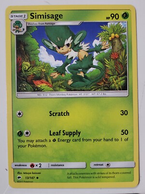 Simisage 13/147 LP Burning Shadows Sun Moon Pokemon Card $2 Flat