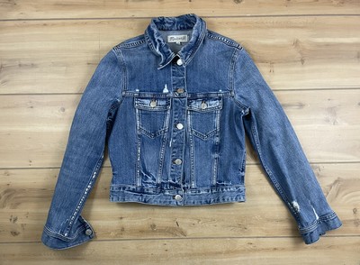 Madewell Jacket Women's S Blue Distressed Denim Shrunken Stretch
