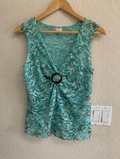 Creative Design Works Turquoise / Brown Sheer Top Size M