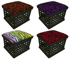 Black Ottoman Bench Storage Utility Crate w/ Zebra Print Removable Seat Cushion