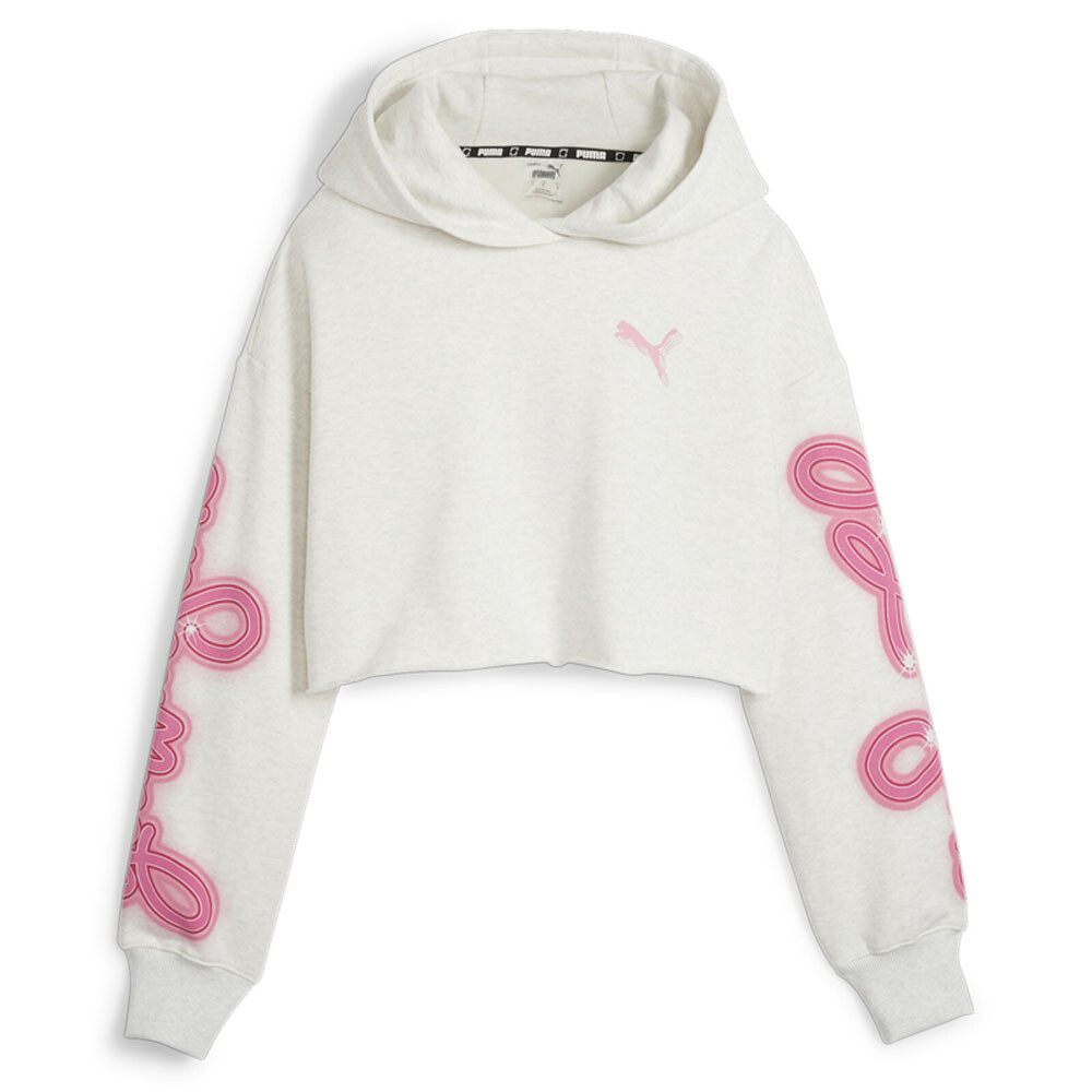 Puma Game Love Heartbreak Укороченный графический пуловер с капюшоном Женский серый повседневный выход