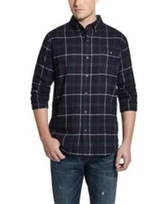 Weatherproof Vintage Mens Small Green Blue Plaid Brushed Flannel Shirt