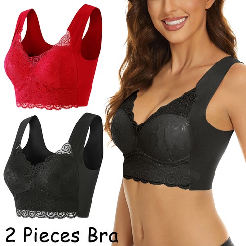2-Pack Lace Bras Plus Size Bra Women Underwear Bralette Crop Top Push Up Bras - Picture 16 of 61