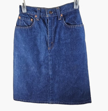 Vintage 70s Levis Red Tab Womens Size 7 Dark Wash Denim Skirt 96558-0214 24" W