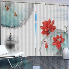 Red Dew Lotus Leaves 3D Curtain Blockout Photo Printing Curtains Drape Fabric