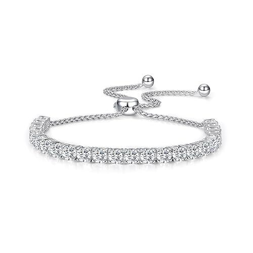 925 Sterling Silver 3mm Cubic Zirconia Slider Adjustable Tennis Bracelet | White