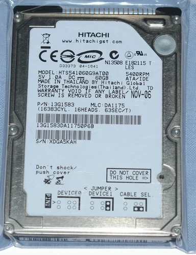 Hitachi HTS541060G9AT00 Laptop 60GB 5400RPM ATA100 8MB 2.5" IDE HDD