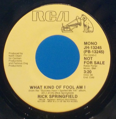 Rick Springfield 45 What Kind Of Fool Am I Stereo, Mono NM / NM VG++ F8 - Picture 2 of 2