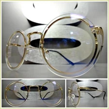 Men's or Women VINTAGE RETRO Style Clear Lens EYE GLASSES Round Gold Metal Frame