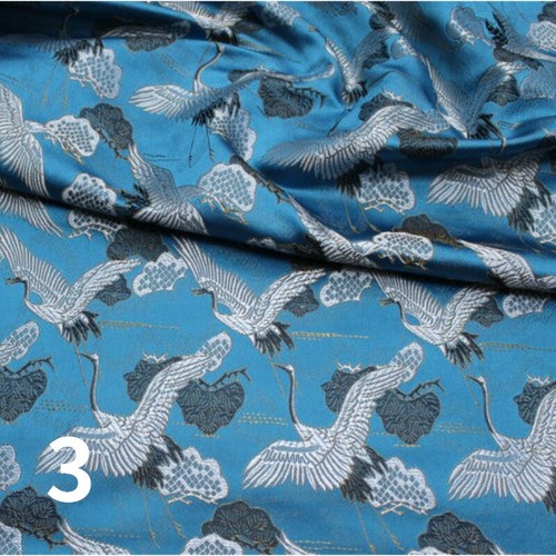 75*100cm Faux Silk Satin Fabric Brocade Damask Chinese Crane Embroidery Craft - Picture 1 of 20