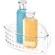 iDesign Plastic Bathroom Suction Holder, Shower Organizer Corner Basket for