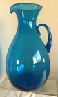 VINTAGE BLENKO GLASS  PITCHER JUG #6740 CONTROL BUBBLE JOEL MYERS TURQUOISE 16"