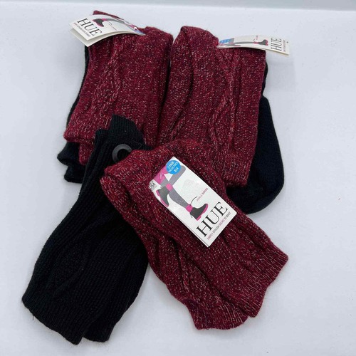 3 - Hue Women's 2 Pack Cable Boot Socks Vineyard One Size