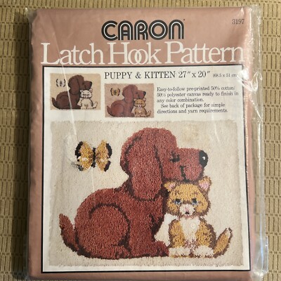VINTAGE CARON LATCH HOOK PATTERN Puppy And Kitten, 27x20, 3197