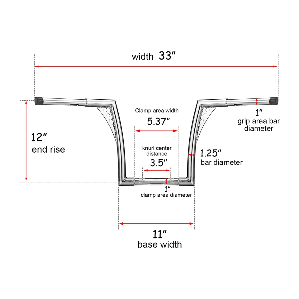 Manillar cromado de 12"" Ape Hanger para Yamaha Road Star Royal Star Virago V-Star Foto 2 de 4