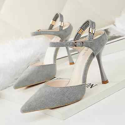 Scarpe decolte eleganti donna stiletto 10 cm grigio pelle sintetica 1435