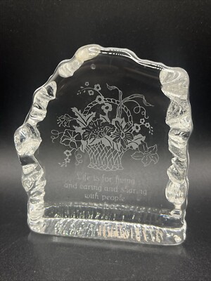 1976 Hallmark Little Gallery Lead Crystal Paperweight 'Life Is For Living' Vtg