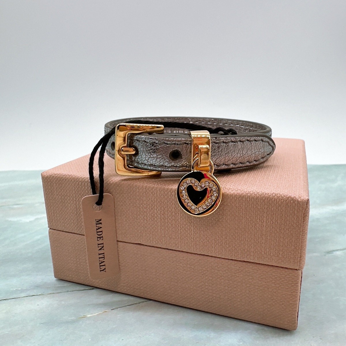 MIU MIU Madras Silver leather belt-style bracelet made in
