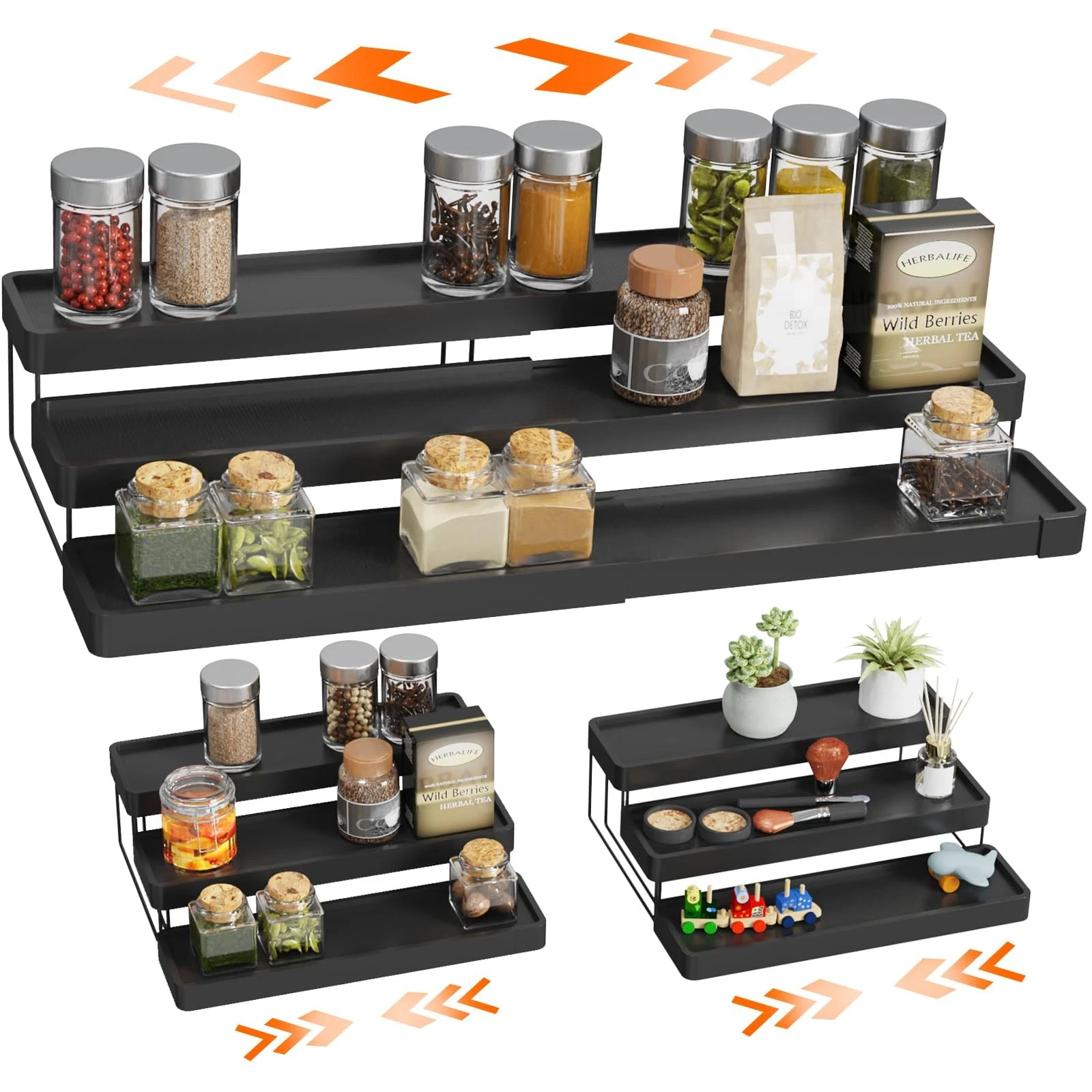 Expandable Spice Rack Organizer - 3 Tier Adjustable Spice Organizer for Cabin...